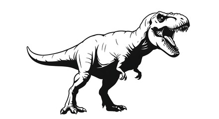 Tyrannosaurus Rex Roaring Black and White Illustration.