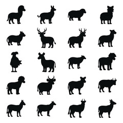Fototapeta premium Farm and Wild Animal Silhouettes Vector Collection Set Isolated on Background