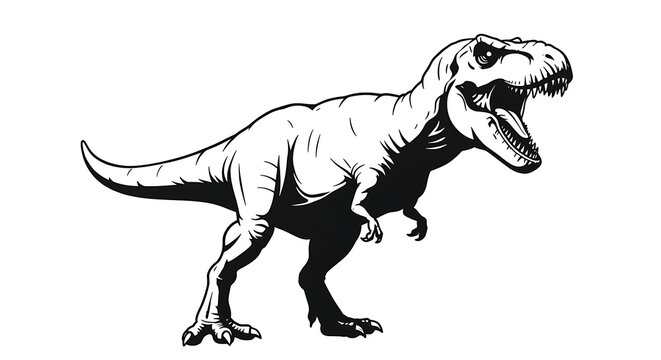 Tyrannosaurus Rex Roaring Black and White Illustration. - Powered by Adobe