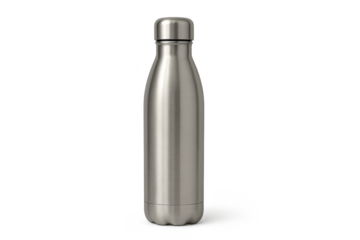 Stainless steel insulated water bottle on transparent background, reusable flask