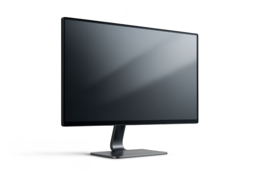 Modern computer monitor isolated on transparent background, stylish design, blank screen
