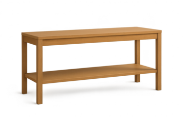 Wooden console table with two shelves isolated on transparent background