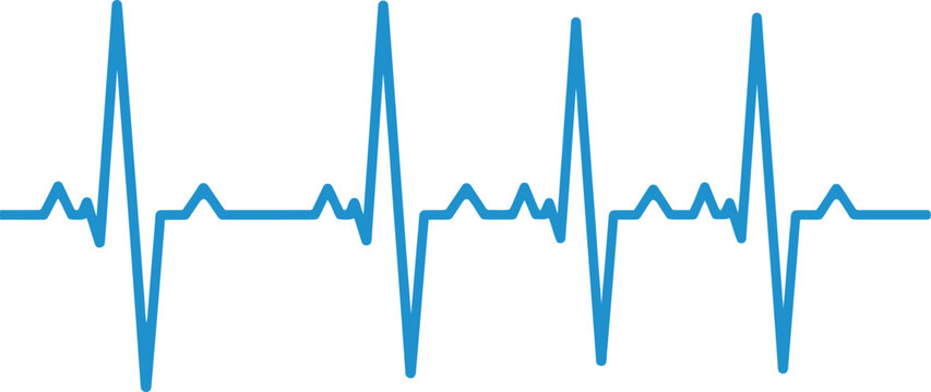 A simple blue heartbeat line illustration on a clean white background