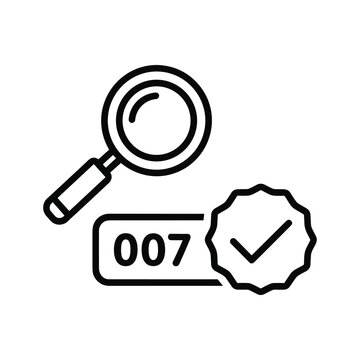 Magnifying Glass Examining '007' Code with Verified Checkmark Badge Icon