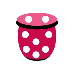 Illustration of a pink polka dot pot with black trim on transparent background