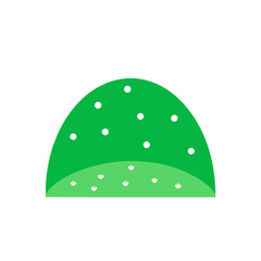 Green hill with white spots in cartoon illustration on transparent background