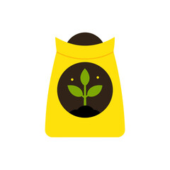 Yellow bag with soil and a green plant illustration on transparent background
