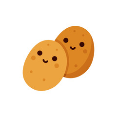 Two cute potatoes with smiling faces illustration on transparent background