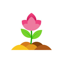 Illustration of a pink flower growing from the ground on transparent background