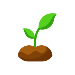 Green sprout growing from soil with leaves visible on transparent background