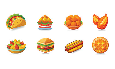 Collection of delicious fast food icons and illustrations