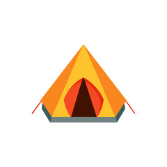 Illustration of a camping tent with orange and yellow on transparent background