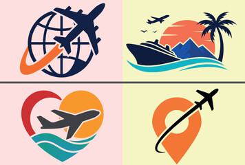 Modern Travel and Tourism Logo Collection, Aviation, Cruise, and Destination Icons, Modern travel logos, tourism logo set, aviation icons, cruise ship icons, destination symbols, holiday vector, 