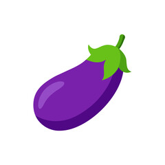 Illustration of a single purple eggplant with stem on transparent background