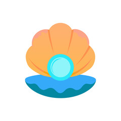 Illustration of a shell with a luminous pearl inside on transparent background