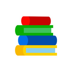 Stack of four colorful books in flat vector style on transparent background