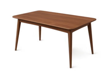 Elegant wooden table isolated on transparent background, modern design style