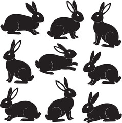 Obraz premium Black Bunny Silhouette Vector Image Rabbit Pattern