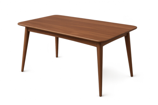 Elegant wooden table isolated on transparent background, modern design style