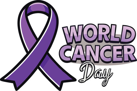 World cancer day purple ribbon logo illustration concept design
