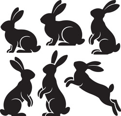 Rabbit Silhouette Collection Vector Design Graphic Element