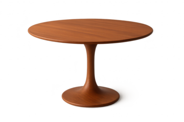 Elegant wooden round table isolated on a transparent background, furniture