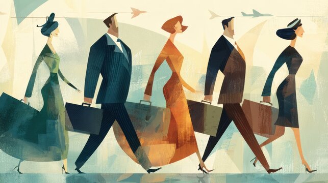 Diverse group of professionals walking with briefcases - Powered by Adobe