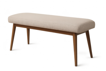 Modern bench with upholstered seat isolated on transparent background, elegant