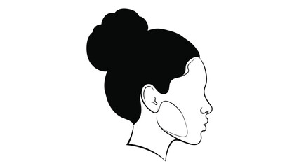 Minimalist Woman Profile Line Art Illustration with Elegant Bun Hairstyle Silhouette