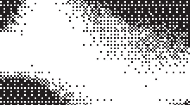 Pixelated Squares Black and White Shapes Distorted Patterns Edges Background Use, creating dynamic visuals with abstract elements, ideal for textures or artistic digital designs