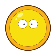 Fototapeta premium A bright round yellow cartoon button with a cheerful shine, simple bold outline, and playful charm—perfect for adding a fun, friendly accent to any graphic or design.