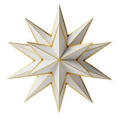 Obraz premium pristine, eight-pointed christmas star ornament, faceted white structure with highly reflective gold edges, isolated on a transparent background, luxurious festive holiday elegance