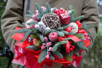 Festive Winter Floral Arrangement with Evergreen Spruce