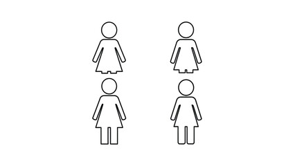 Female Gender Icons Set Vector Illustration. Woman Silhouette Signs in Outline Style for Restroom, User Profile, or Public Signage.