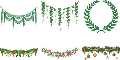 Festive christmas wreaths and garlands isolated on transparent background, perfect for adding holiday cheer to designs