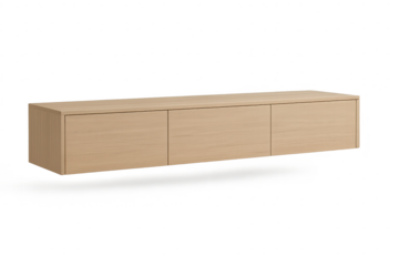 Minimalist light wooden cabinet isolated on transparent background, storage furniture.