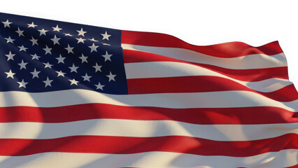 Waving american flag with stars and stripes fluttering in the wind against a bright transparent background, symbolizing patriotism and the usa