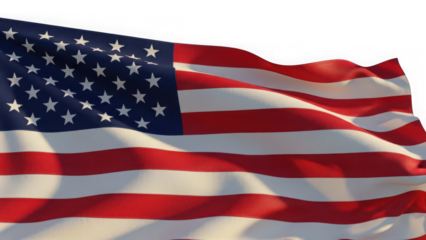 Waving american flag with stars and stripes fluttering in the wind against a bright transparent background, symbolizing patriotism and the usa