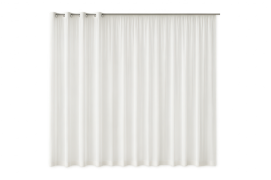 White pleated curtain on a silver rod, isolated on transparent background