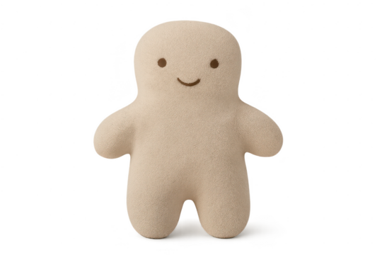 Cute beige textured smiling figure, isolated on transparent background.