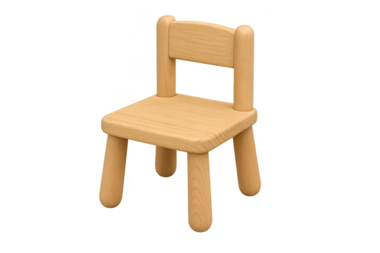 Simple small wooden chair for children, isolated on transparent background