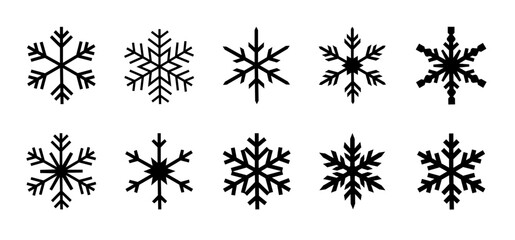 Set multiple geometric snowflake icon in flat style. Winter weather symbol. Winter, Christmas, New Year holiday concept. Vector illustration for greeting card, banner, background