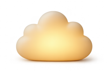 Glowing cloud night light isolated on a transparent background, warm illumination