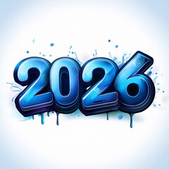 2026 3D Graffity Colorful Design, Modern and Creative Happy New Year Cellibration With White Background.
