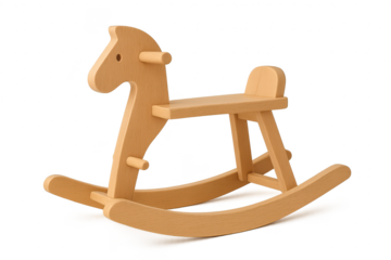 Traditional wooden rocking horse toy, child's play, isolated on transparent background.