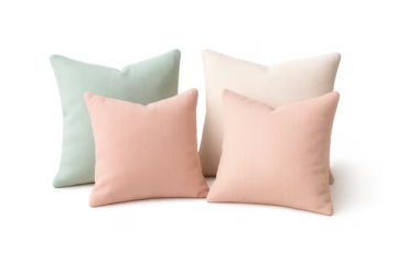 Soft pastel throw pillows isolated on transparent background, cozy home decor