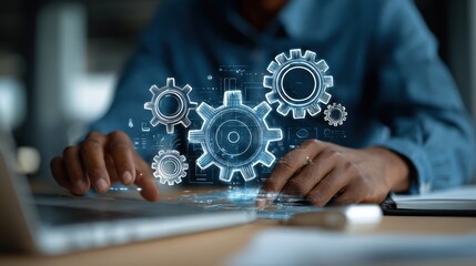 Person interacting with digital gears and data