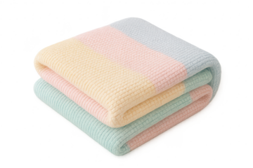 Soft pastel striped folded blankets isolated on transparent background.