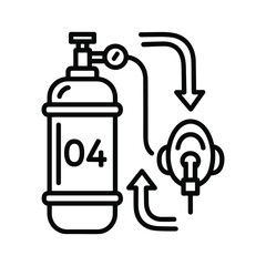 Oxygen Tank and Mask Outline Icon for Medical Respiration Support