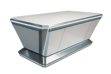 Futuristic white display stand with glowing blue lights, isolated on transparent background